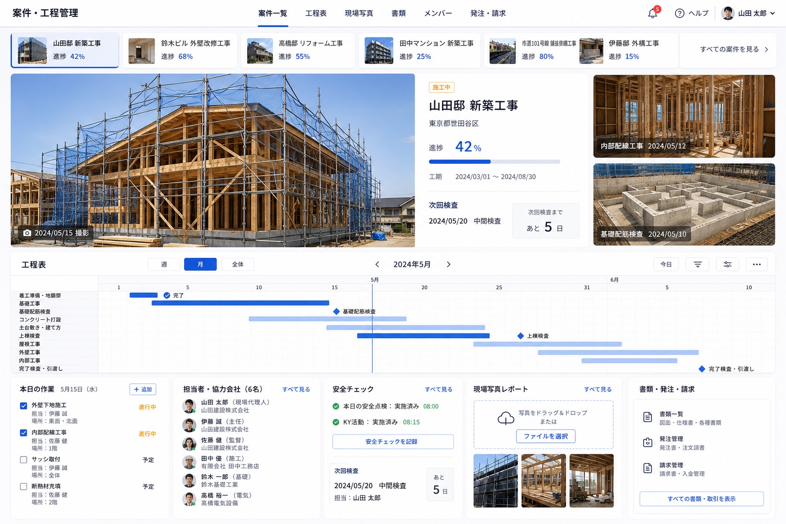建設会社向けの案件工程管理と現場写真共有のDX支援イメージ